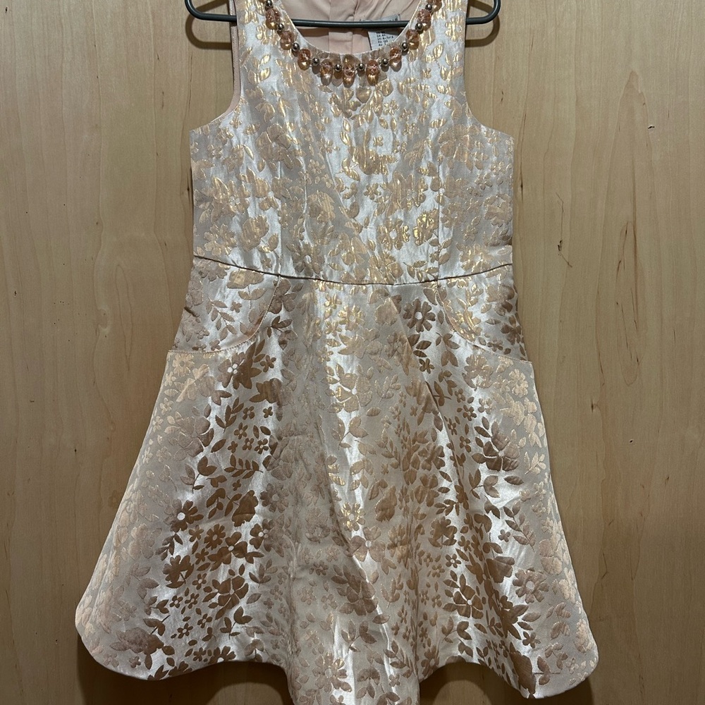 Max Studio Cream and Gold Floral Kids Dress 6X